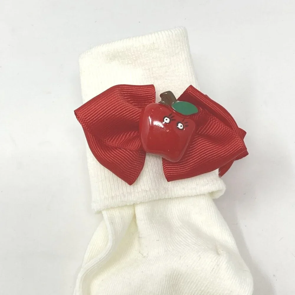 Vintage Nordstrom Papilon Girls' Dress Ankle Socks School Red Apple Bow 8-9.5